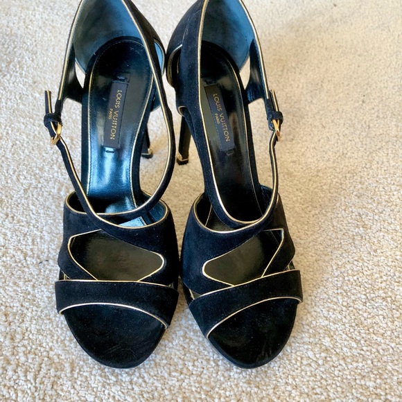Louis Vuitton black suede strappy heels - Picture 2 of 10